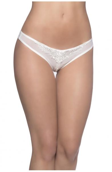 Crotchless Thong With Pearls and Venise Detail - White - 1x2x