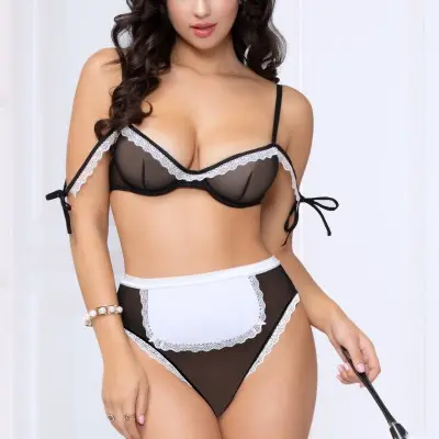 3pc French Maid Bedroom Costume - Black/white - One Size