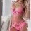 2pc Daringly Strappy Teddy - One Size - Neon Pink
