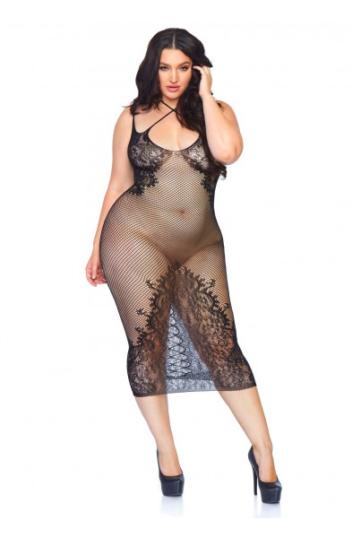 Fishnet Halter Dress - Queen Size - Black