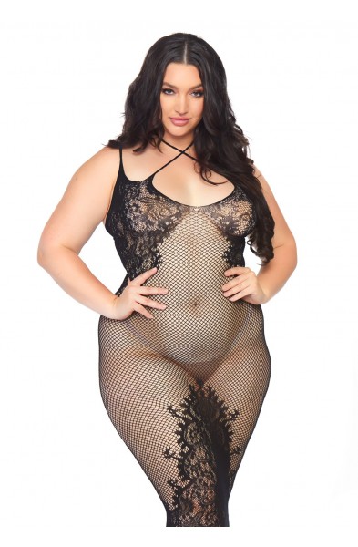 Fishnet Halter Dress - Queen Size - Black