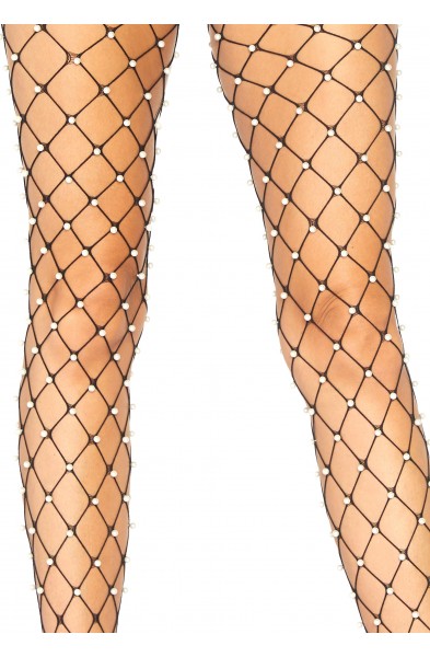 Faux Pearl Net Tights - One Size - Black