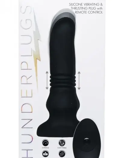 Thunder Plugs Silicone Vibrating and Thrusting Plug - Black