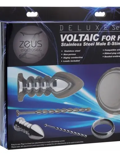 Zeus Deluxe Series Voltaic for Him Stainless Steel Male E-Stim Kit