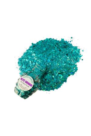 Mermaid Magnifique Turquoise Cosmetic Glitter Glitz Grenade Keychain in Aloe Gel