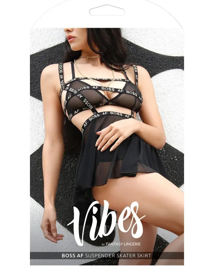 Boss Af Suspender Skater Skirt - Black - M/l