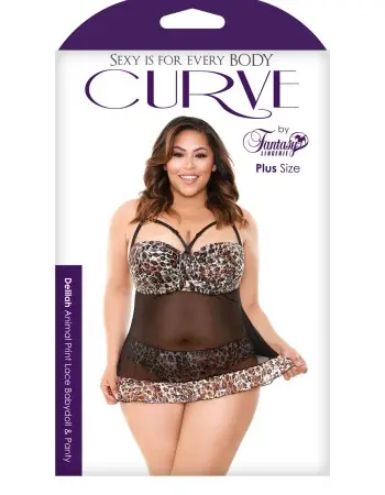 Delilah Babydoll and Panty - Leaopard Print/black - 3x4x