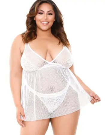 Isla Babydoll and Panty Set - White - 3x4x