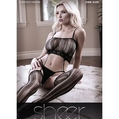Black Magic Cami Top With Attached Stockings -  Black - O/s