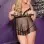 Dot Mesh and Stretch Lace Babydoll - Queen Size - Black