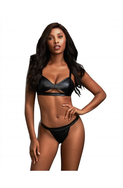 3 Piece Robe, Bralette & Thong Set - Medium -  Black