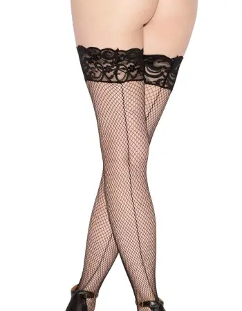 Fishnet Thigh High - One Size - Black