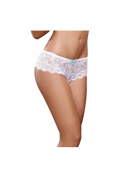 Open Crotch Lace Boy Short - Small - White