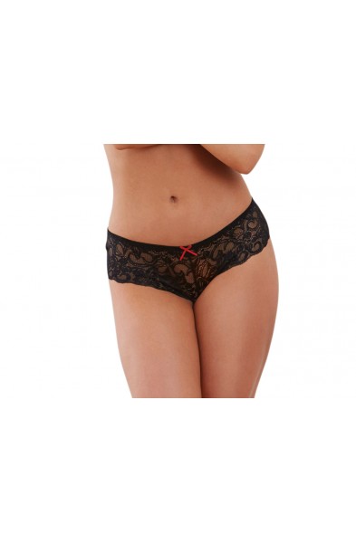 Open Crotch Lace Boy Short - Small - Black