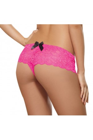 Open Crotch Lace Boy Short - Medium - Hot Pink