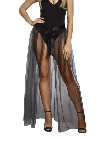 Sheer Tie Front Skirt - Black - M/l
