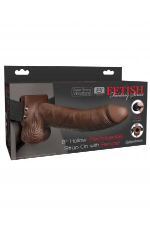 Fetish Fantasy Series 8 Inch Hollow Rechargeable Strap-on With Remote - Brown