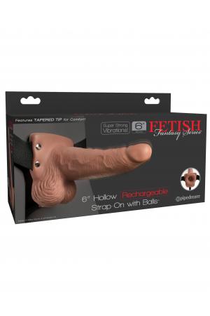 Fetish Fantasy Series 6 Inch Hollow Rechargeable Strap-on With Balls - Tan