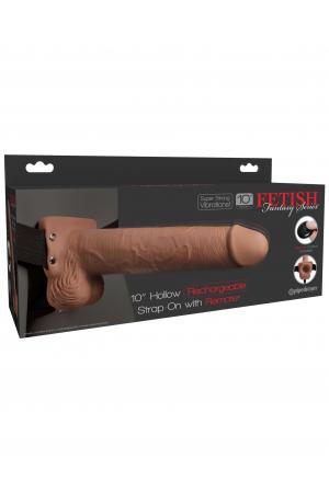 Fetish Fantasy Series 10 Inch Hollow Rechargeable Strap-on With Remote - Tan