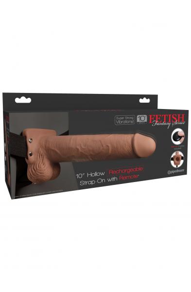 Fetish Fantasy Series 10 Inch Hollow Rechargeable Strap-on With Remote - Tan