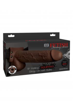 Fetish Fantasy Series 9 Inch Hollow Squirting Strap-on With Balls - Brown