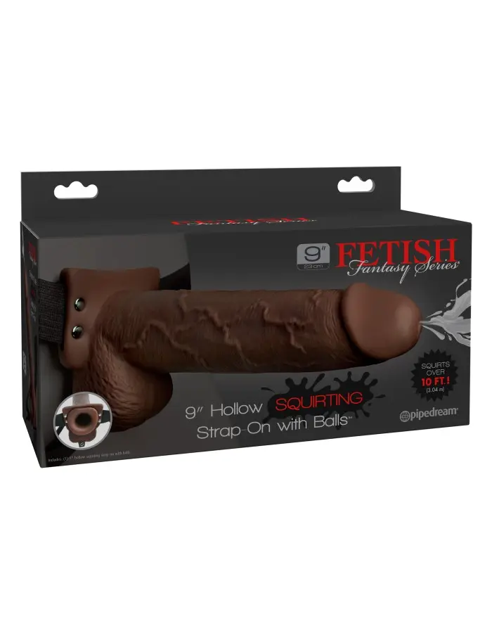 Fetish Fantasy Series 9 Inch Hollow Squirting Strap-on With Balls - Brown