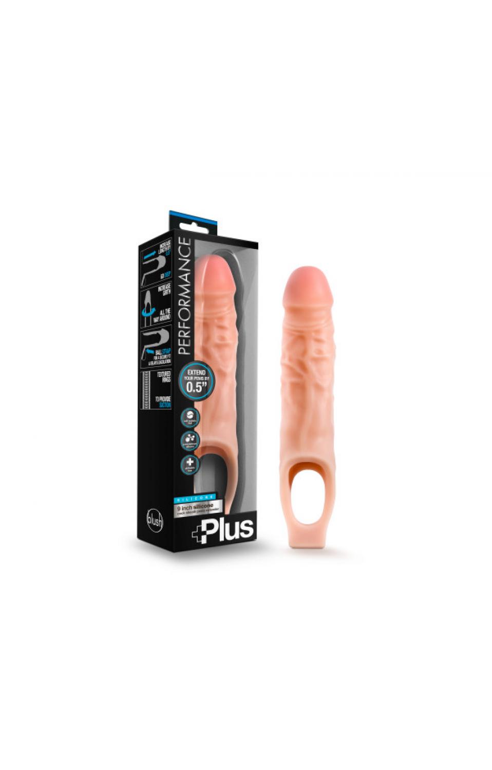 Performance Plus - 9 Inch Silicone Cock Sheath Penis Extender - Vanilla -  BL-22583