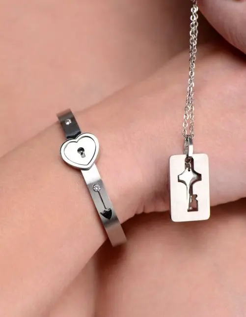 Cuffed Locking Bracelet and Key Necklace