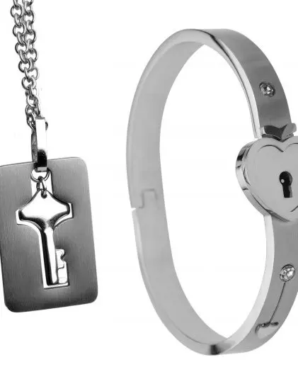 Cuffed Locking Bracelet and Key Necklace