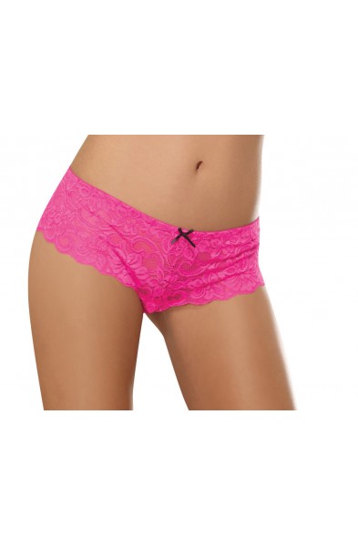 Open Crotch Lace Boy Short - Large - Hot Pink