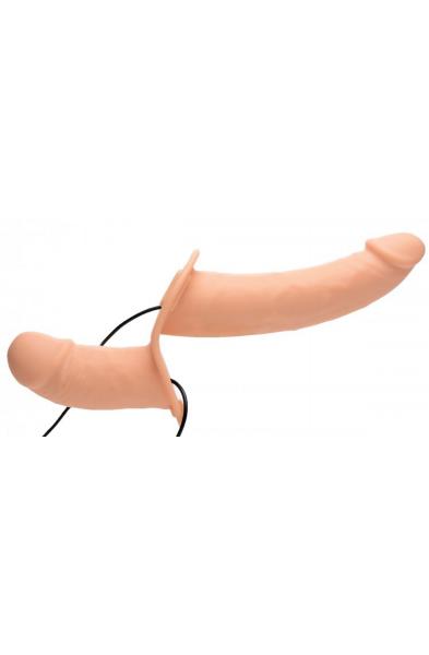 Power Pegger Silicone Vibrating Double Dildo With  Harness - Flesh