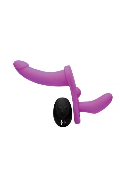 Double Take 10x Vibrating Double Penetration Adjustable Strap-on Purple