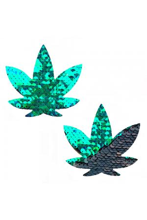 Ariel  - Green to Black Flip Sequin Gold Dope Af Weed Leaf Pasties