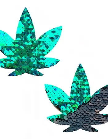 Ariel - Green to Black Flip Sequin Gold Dope Af Weed Leaf Pasties