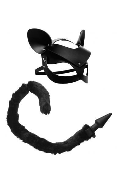 Black Cat Tail Anal Plug and Mask Set