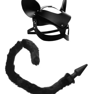 Black Cat Tail Anal Plug and Mask Set