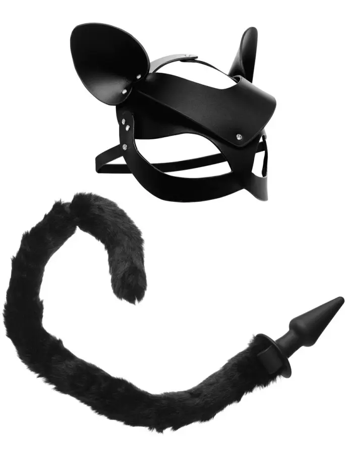 Black Cat Tail Anal Plug and Mask Set
