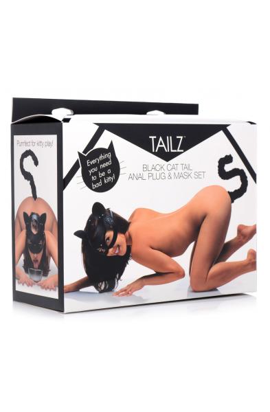 Black Cat Tail Anal Plug and Mask Set