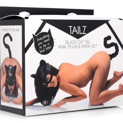 Black Cat Tail Anal Plug and Mask Set