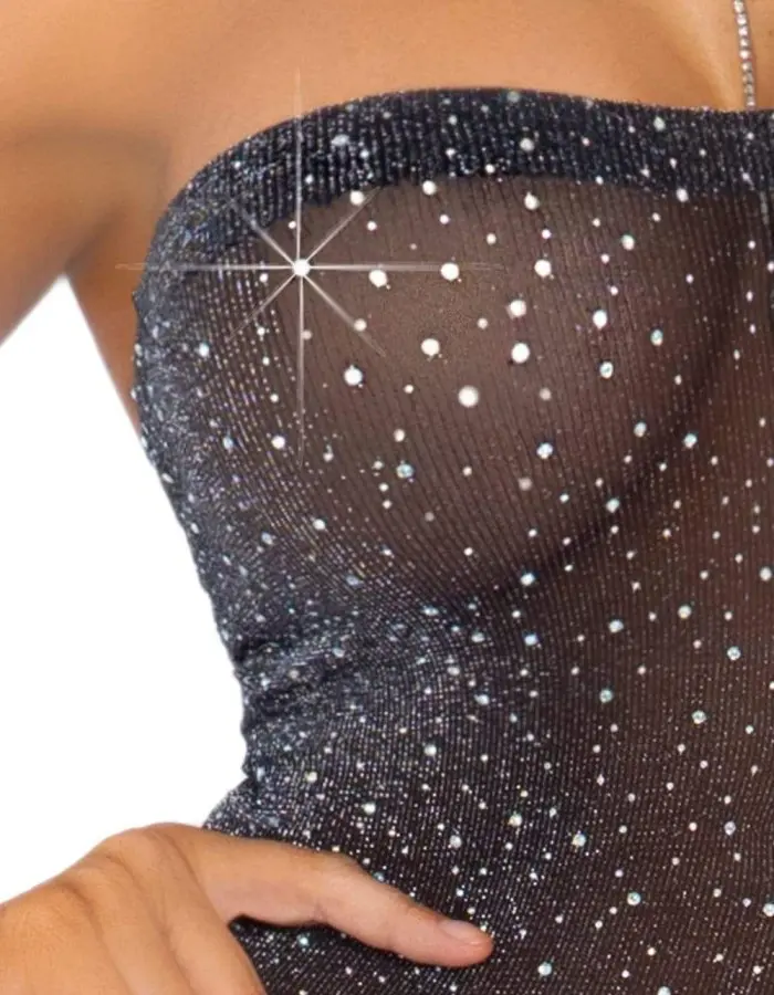 Shimmery Rhinestone Tube Dress - One Size - Black/silver