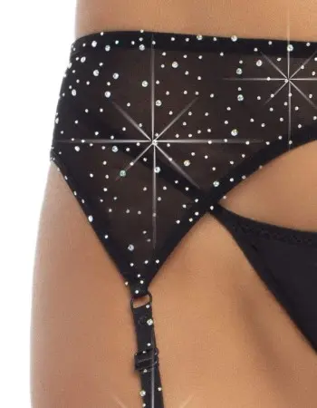 Rhinestone Garter Belt - One Size - Black