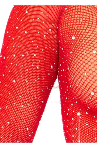 Rhinestone Snap Crotch Bodysuit - One Size - Red