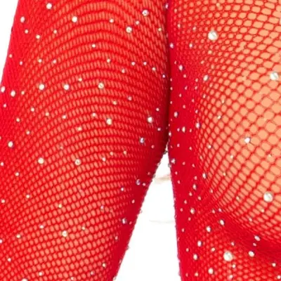 Rhinestone Snap Crotch Bodysuit - One Size - Red