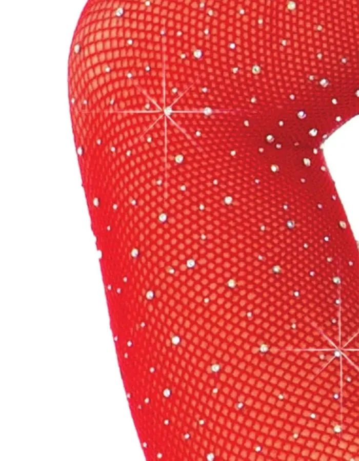 Rhinestone Snap Crotch Bodysuit - One Size - Red