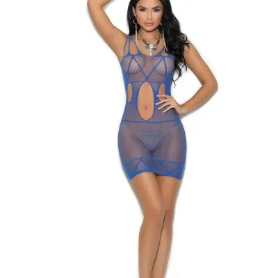 Fishnet Mini Dress With Cut Out Detail - One Size - Royal Blue