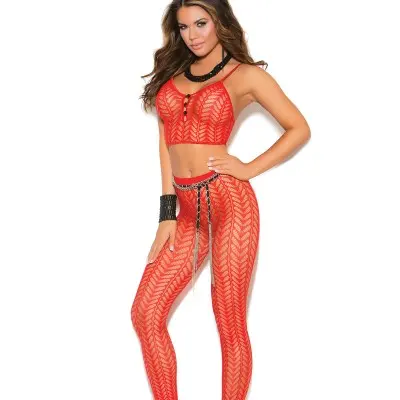 Cami Top and Matching Legging With Feather Design - One Size - Red