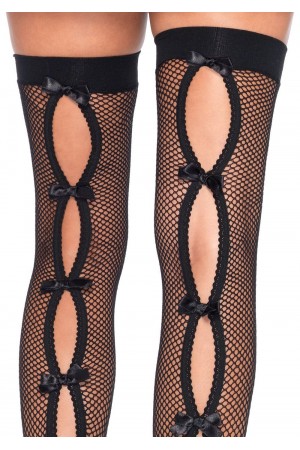 Bow Backseam Thigh Highs - One Size - Black