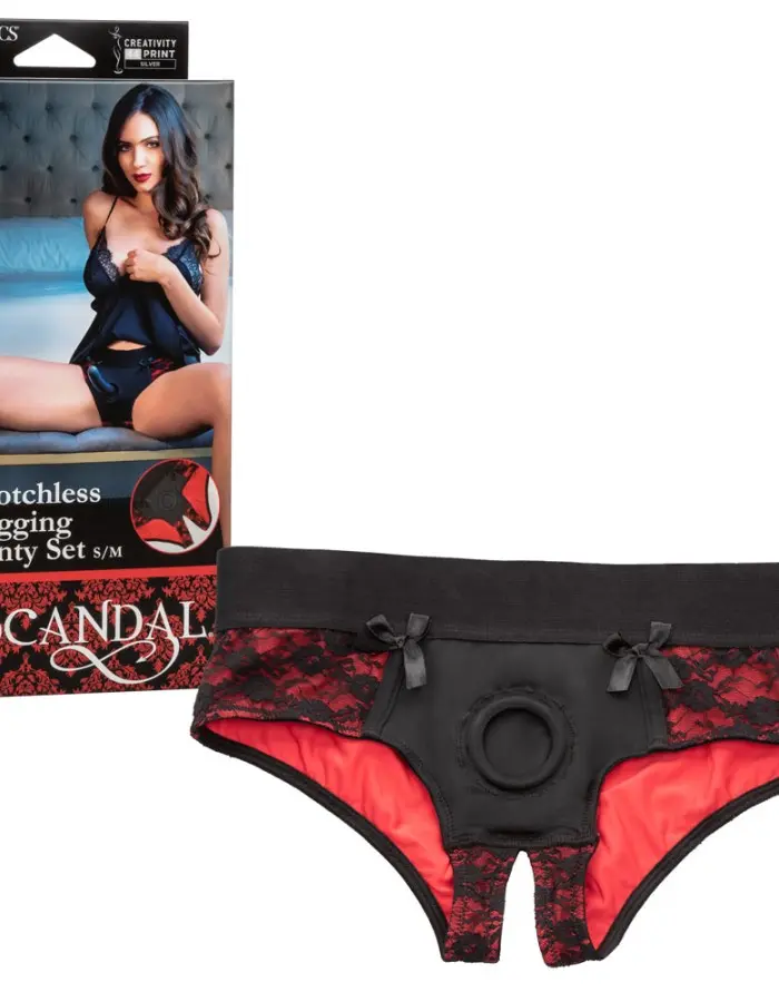 Scandal Crotchless Pegging Panty Set - S/m