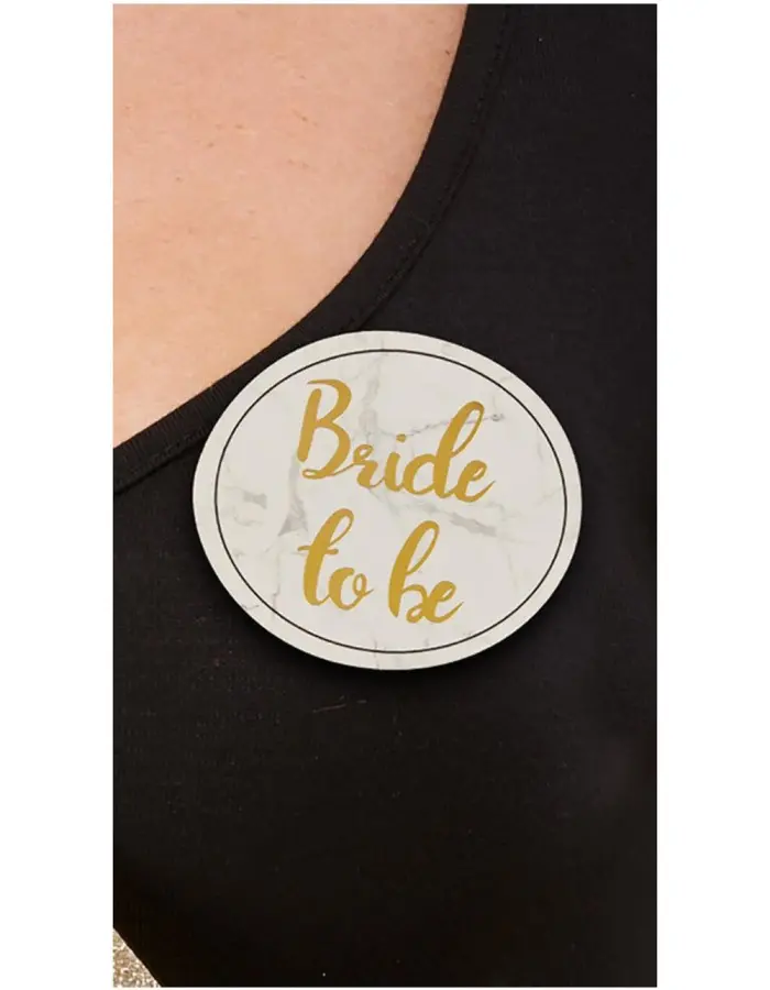 Hen Party Pin Badges - White and Gold - Pack of 5