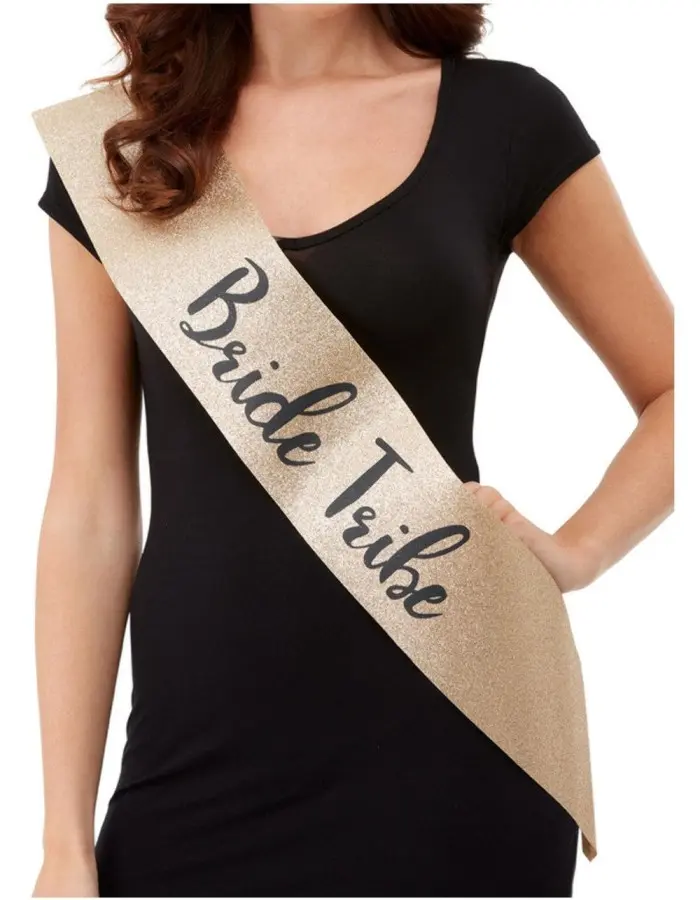 Deluxe Glitter Bride Tribe Sash - Gold and Black